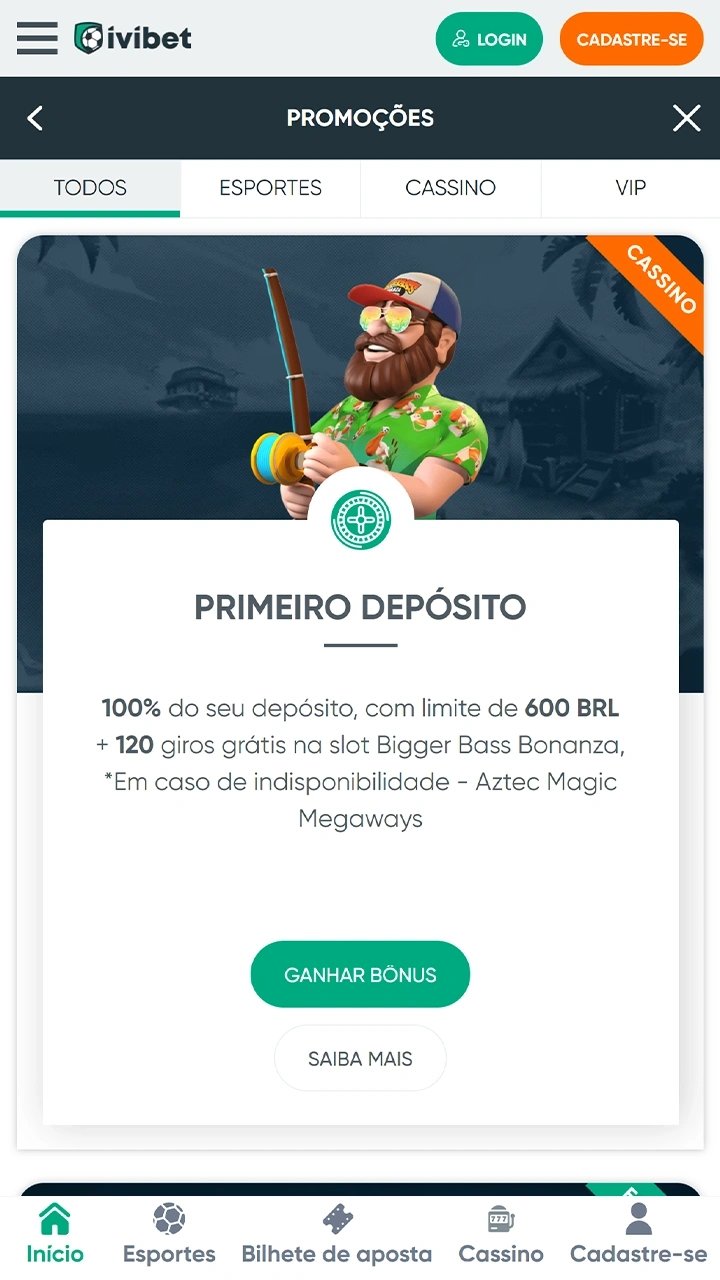 Bonus de boas vindas