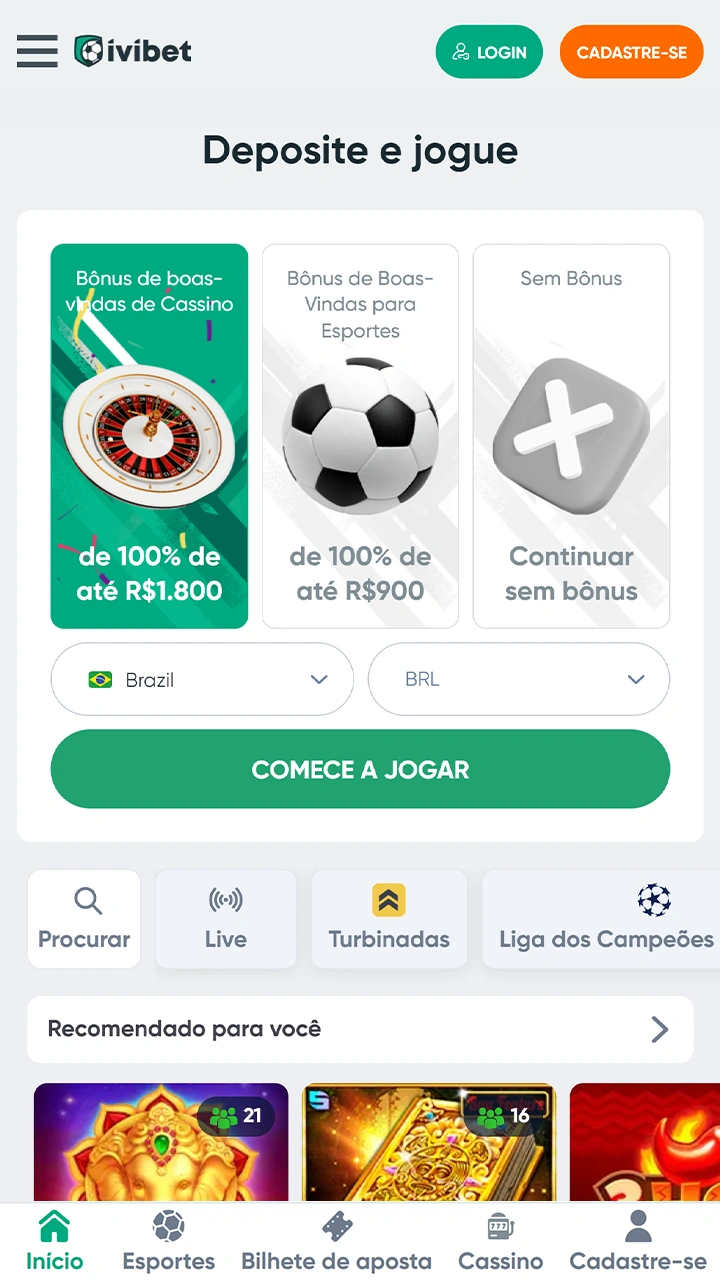 Bônus em cassino ao vivo